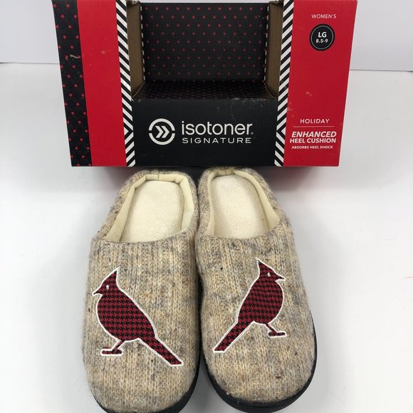NEW - Isotoner Signature Enhanced Heel Cushioned Slippers - Holiday Edition Cozy - Picture 1 of 16